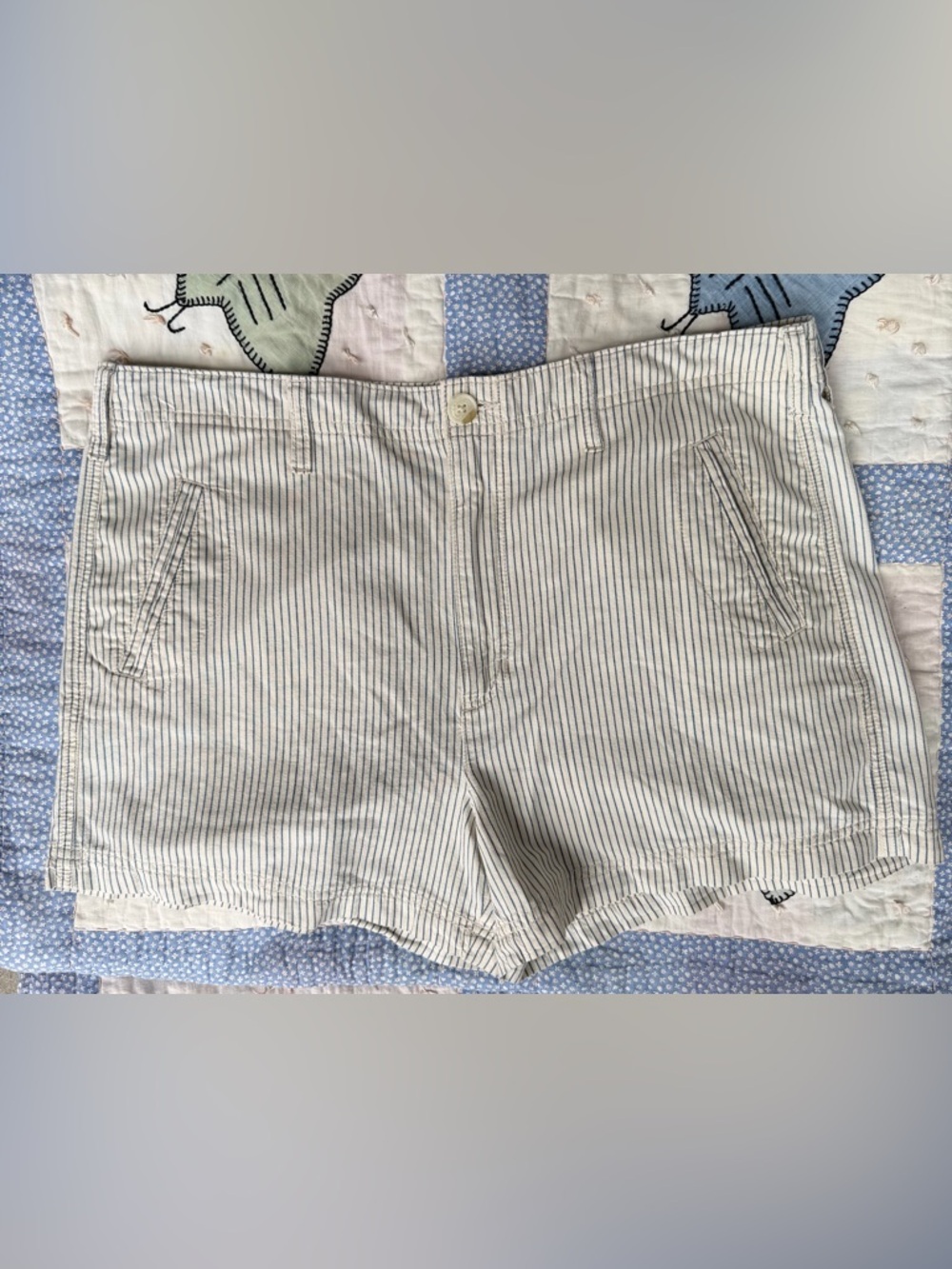 American Eagle Outfitters Beige and Navy Pinstripe Cotton Shorts